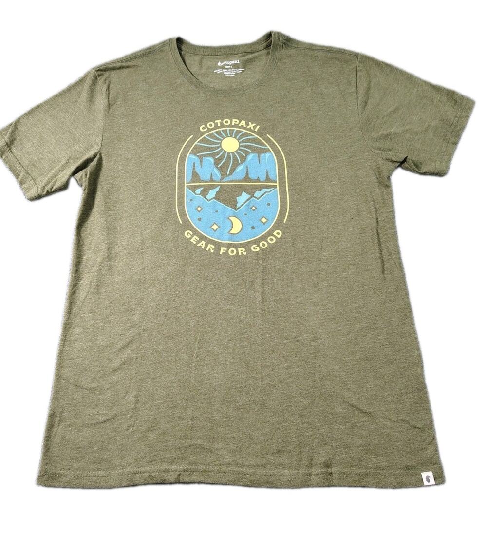 Cotopaxi Graphic T Shirt Men's L Green Cotton "Gear For Good" Tee Mountain Logo